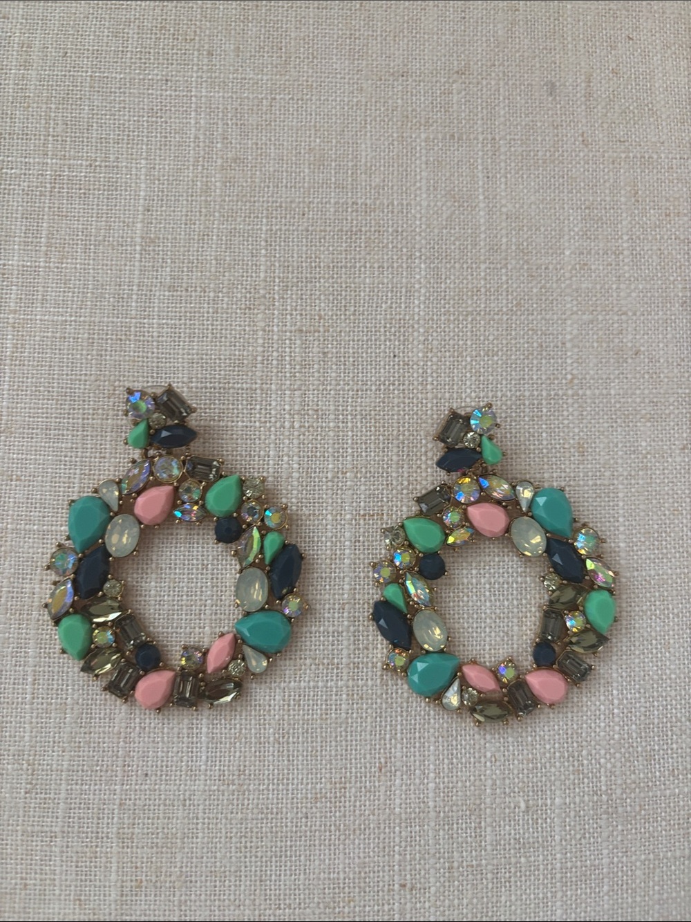 J. Crew Multicolor Teardrop Hoop Crystal Earrings